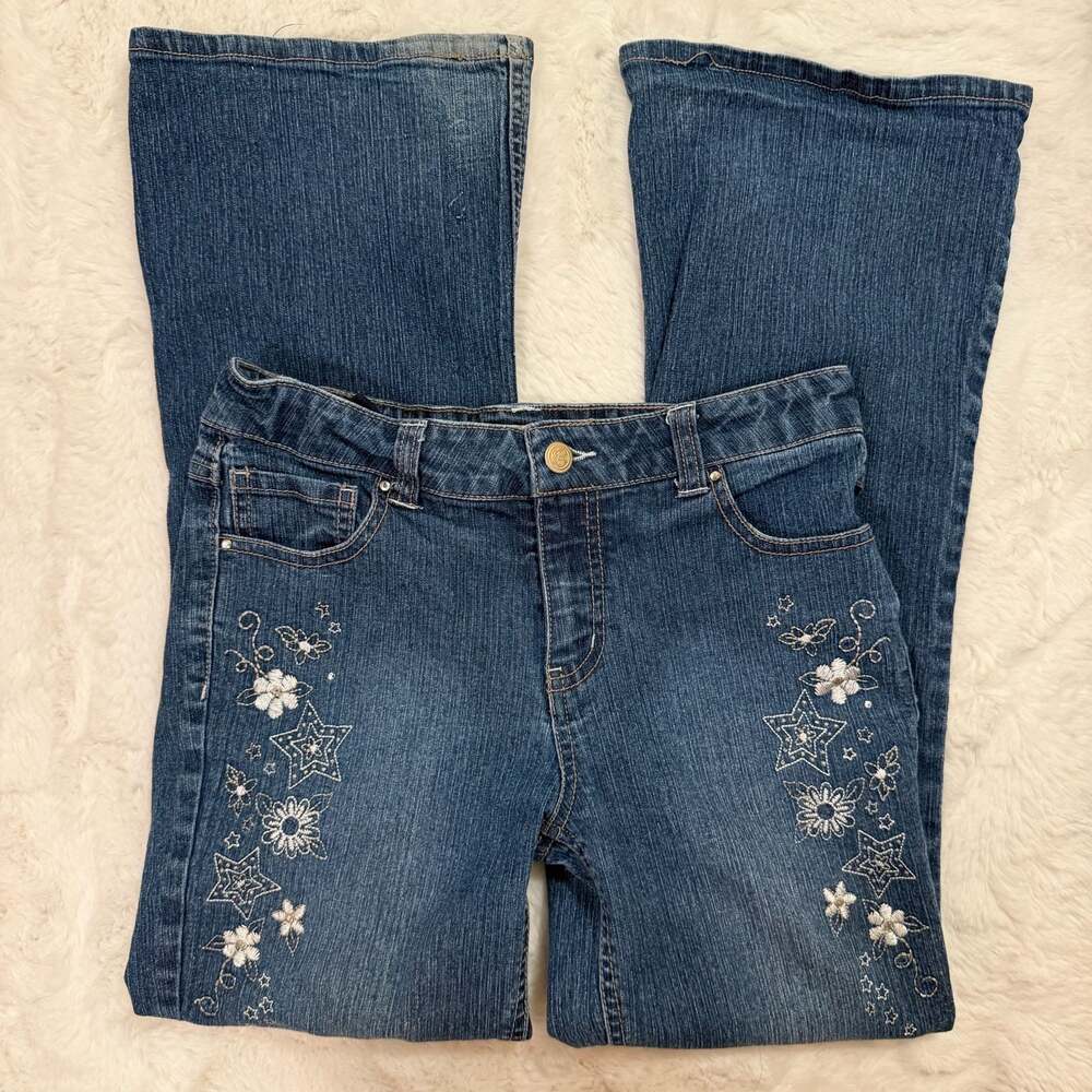 Faded Glory Stretch Dark Wash Floral Embroidered Bootcut Jeans Women's Size 12